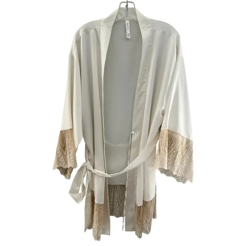 Flora Nikrooz Lace Satin Bridal Getting‎ Ready Robe XL Ivory Wedding